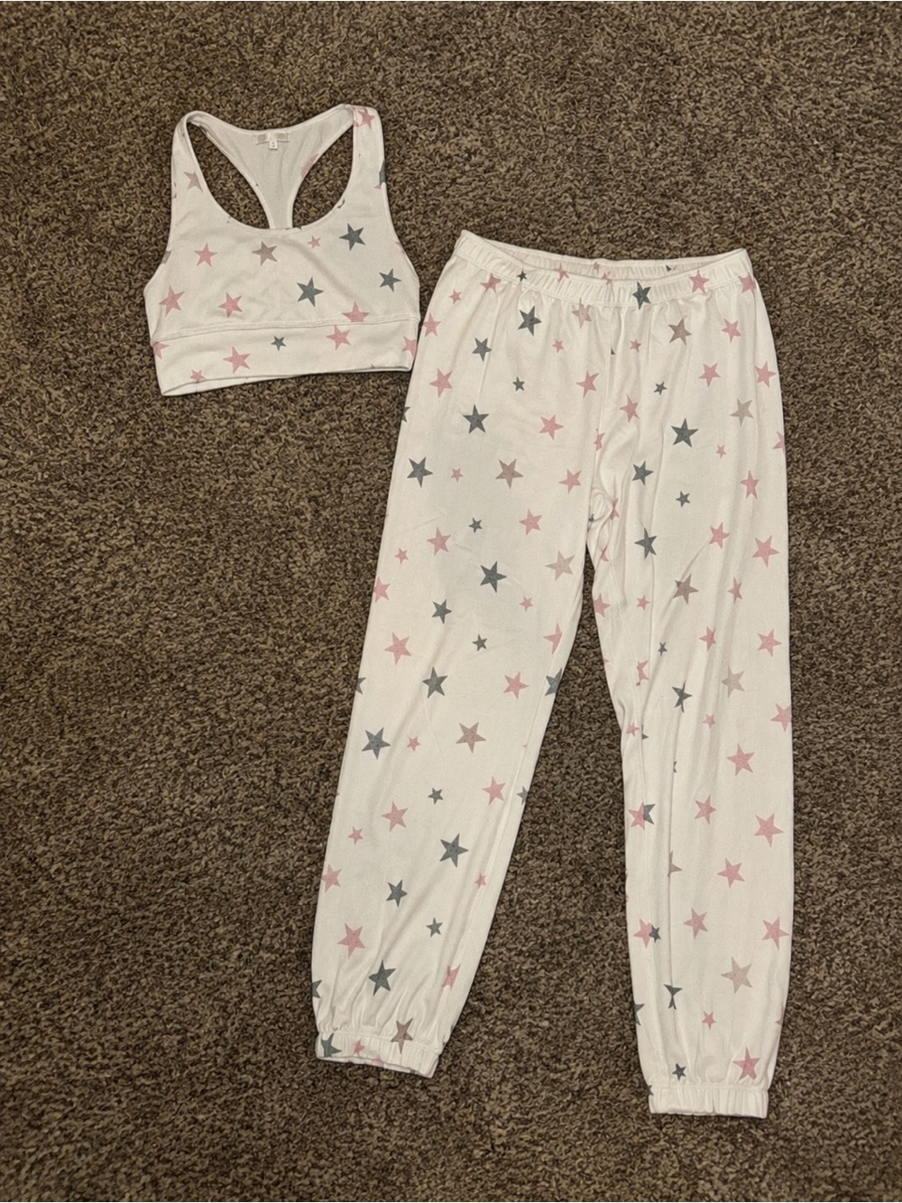 Z Supply White Star-Print Pajama Set with Pink & Gray Stars